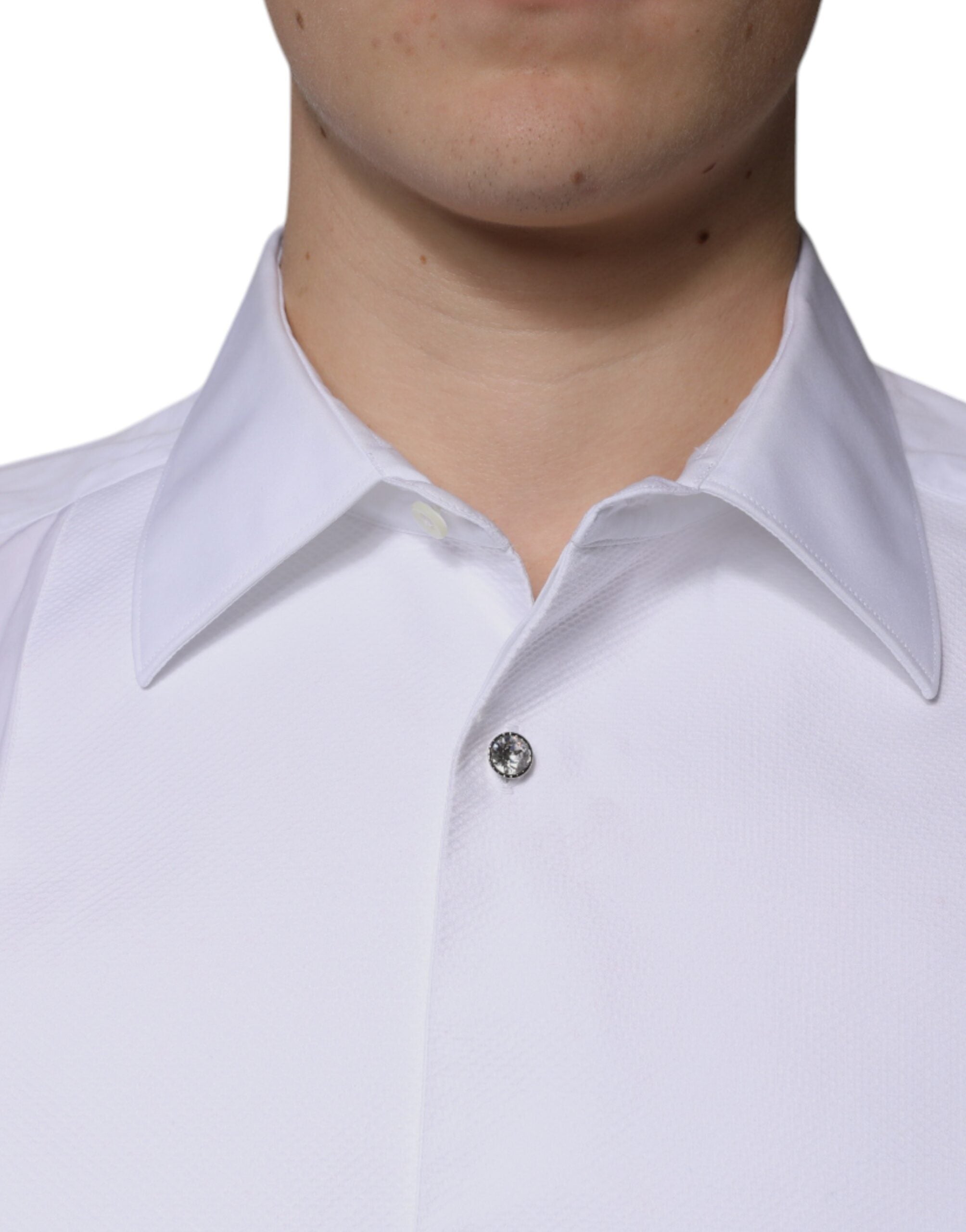 Dolce & Gabbana White Bib Cotton Poplin GOLD Men's Shirt